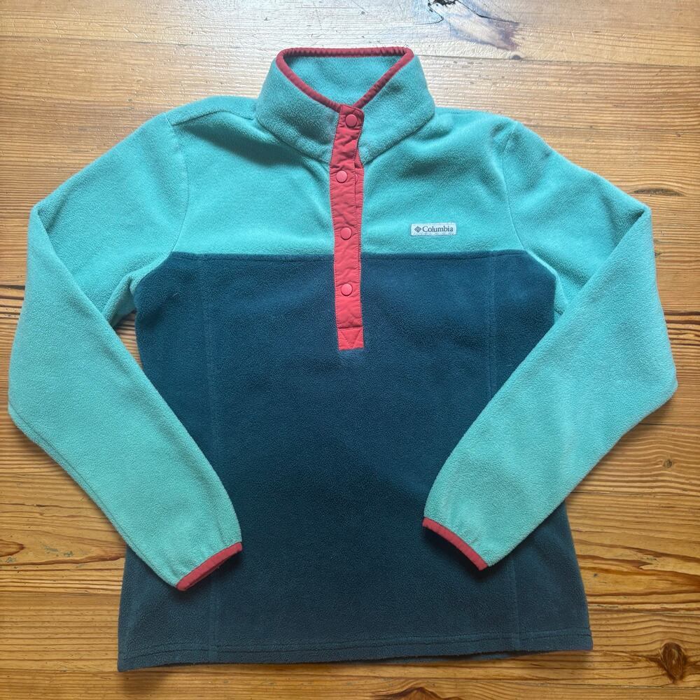 Columbia green two tone‎ henley fleece womens pullover sweater SIZE M - Picture 1 of 5